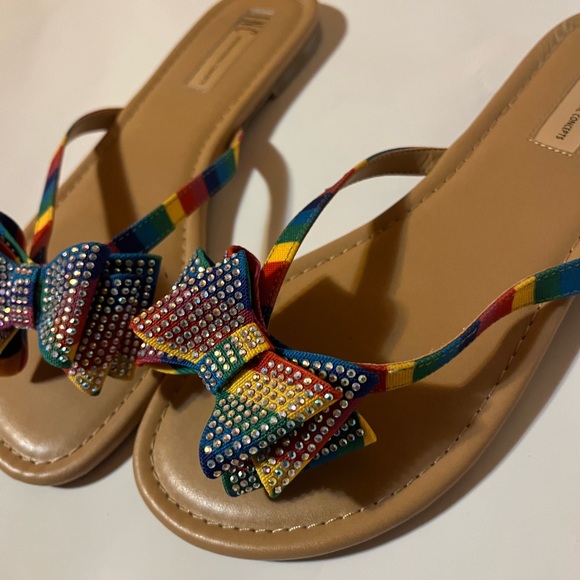 INC International Concepts Colorful Rhinestone Bow Sandals - Picture 3 of 4